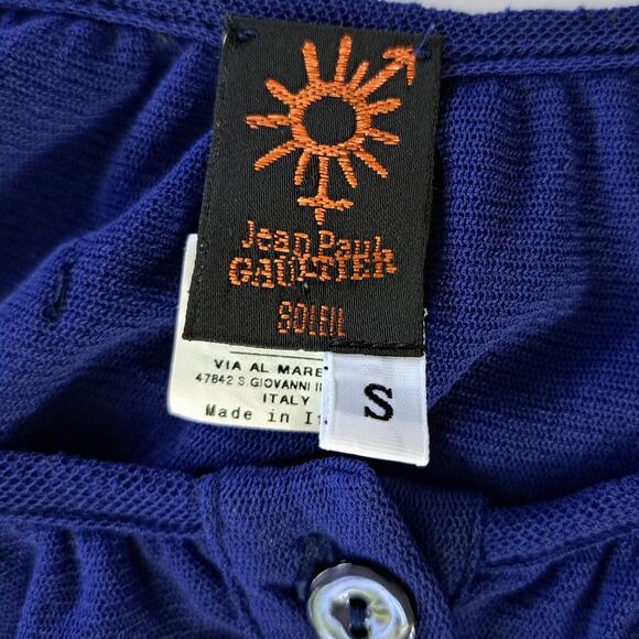 Vintage y2k Jean Paul Gaultier SOLIEL Blue Nylon Mesh Crop Peasant Top Small - Picture 4 of 7